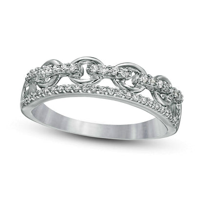 0.20 CT. T.W. Natural Diamond Edge Chain Link Ring in Solid 10K White Gold