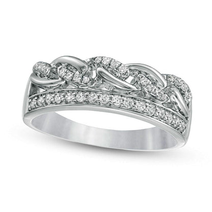 0.25 CT. T.W. Natural Diamond Edge Twist Chain Link Ring in Solid 10K White Gold