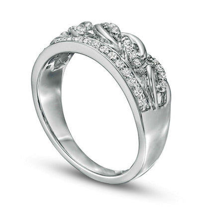 0.25 CT. T.W. Natural Diamond Edge Twist Chain Link Ring in Solid 10K White Gold