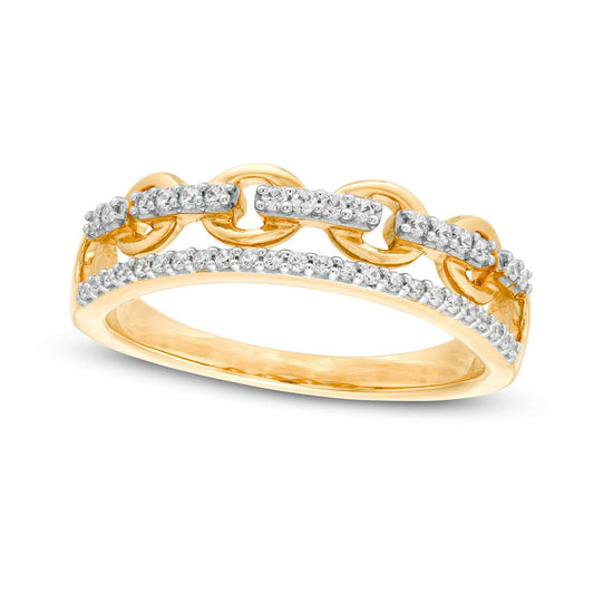 0.20 CT. T.W. Natural Diamond Edge Chain Link Ring in Solid 10K Yellow Gold