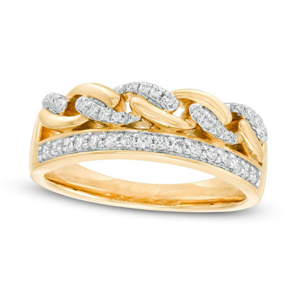 0.25 CT. T.W. Natural Diamond Edge Twist Chain Link Ring in Solid 10K Yellow Gold