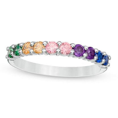 Simulated Multi-Color Sapphire Duos Band in Sterling Silver