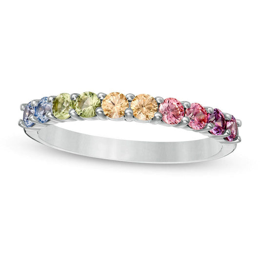 Simulated Light Multi-Color Sapphire Duos Band in Sterling Silver