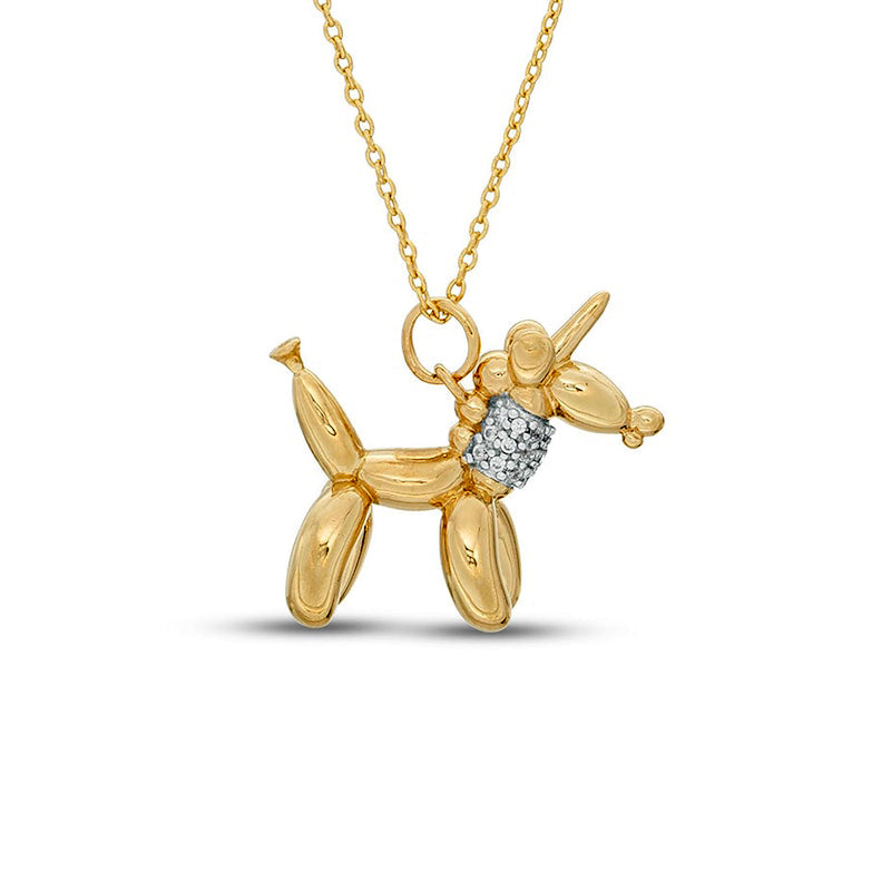 0.07 CT. T.W. Natural Diamond Balloon Unicorn Pendant in Sterling Silver with 14K Gold Plate