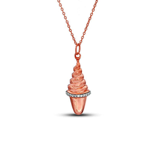 0.07 CT. T.W. Natural Diamond Ice Cream Cone Pendant in Sterling Silver with 14K Rose Gold Plate