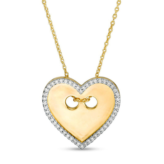 0.17 CT. T.W. Natural Diamond Heart-Shaped Button Pendant in Sterling Silver with 14K Gold Plate