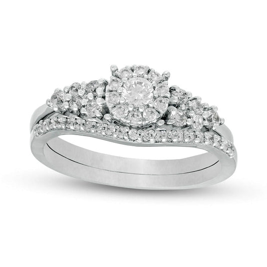 0.50 CT. T.W. Natural Diamond Frame Bridal Engagement Ring Set in Solid 10K White Gold