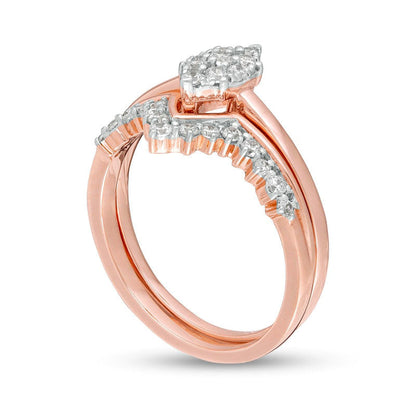 0.38 CT. T.W. Composite Marquise Natural Diamond V" Bridal Engagement Ring Set in Solid 10K Rose Gold"