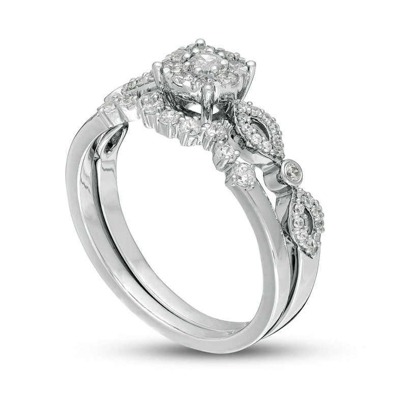 0.50 CT. T.W. Composite Natural Diamond Art Deco Bridal Engagement Ring Set in Solid 10K White Gold