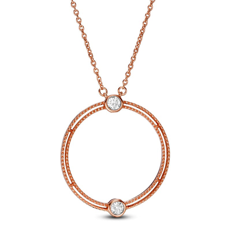 0.1 CT. T.W. Natural Diamond Double Row Open Circle Necklace in 10K Rose Gold