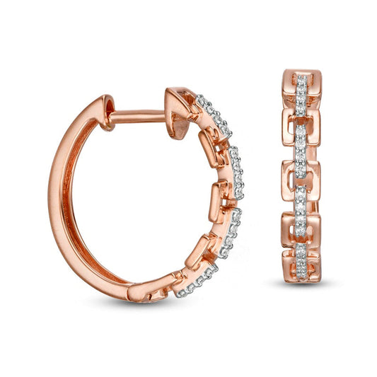 0.07 CT. T.W. Diamond Square Chain Link Hoop Earrings in 10K Rose Gold