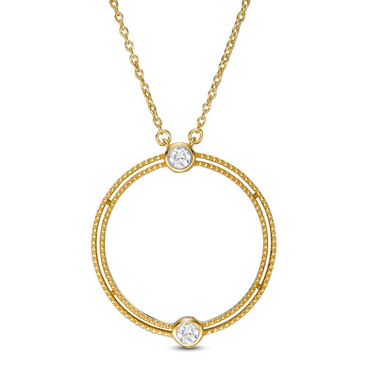 0.1 CT. T.W. Natural Diamond Double Row Open Circle Necklace in 10K Yellow Gold