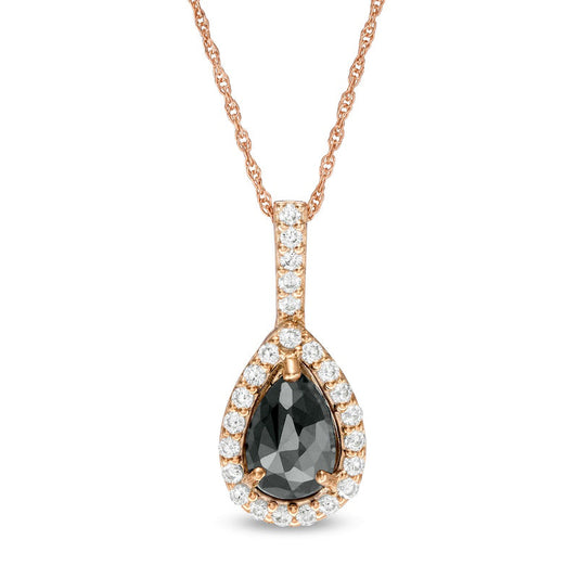1.38 CT. T.W. Enhanced Black and White Pear-Shaped Natural Diamond Frame Drop Pendant in 14K Rose Gold