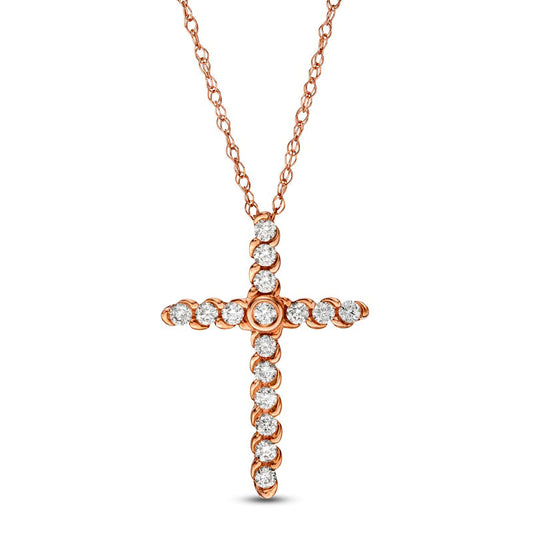 0.25 CT. T.W. Natural Diamond Spiral Cross Pendant in 10K Rose Gold
