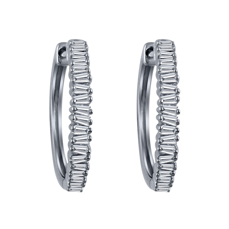 0.33 CT. T.W. Baguette Diamond Row Hoop Earrings in 10K White Gold