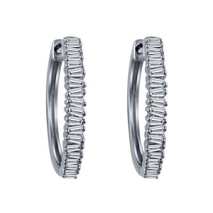 0.33 CT. T.W. Baguette Diamond Row Hoop Earrings in 10K White Gold