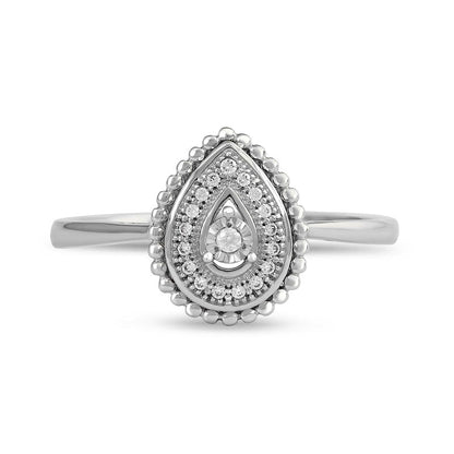 0.05 CT. T.W. Natural Diamond Bead Teardrop Frame Ring in Solid 10K White Gold