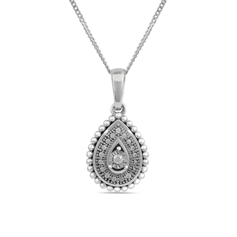 0.05 CT. T.W. Natural Diamond Bead Teardrop Frame Pendant in 10K White Gold