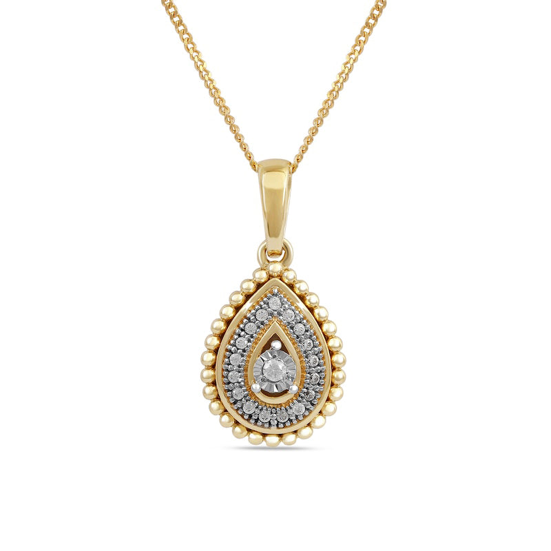 0.05 CT. T.W. Natural Diamond Teardrop Bead Frame Pendant in 10K Yellow Gold