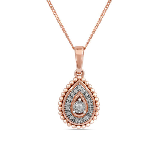 0.05 CT. T.W. Natural Diamond Teardrop Bead Frame Pendant in 10K Rose Gold