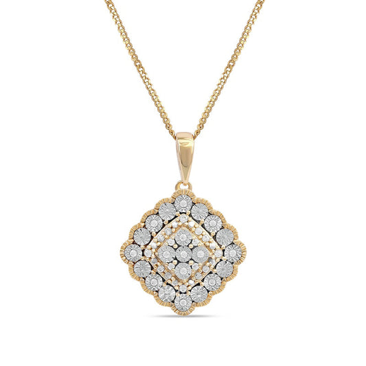 0.07 CT. T.W. Natural Diamond Scallop Frame Antique Vintage-Style Pendant in 10K Yellow Gold