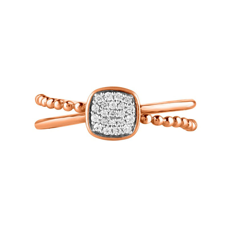 0.10 CT. T.W. Composite Cushion Natural Diamond Bead Split Shank Ring in Solid 10K Rose Gold