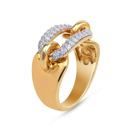 0.50 CT. T.W. Natural Diamond Single Chain Link Ring in Solid 10K Yellow Gold