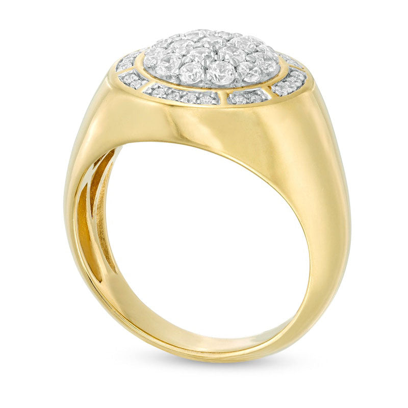 Men's 1.0 CT. T.W. Composite Natural Diamond Sunburst Frame Signet Ring in Solid 10K gold