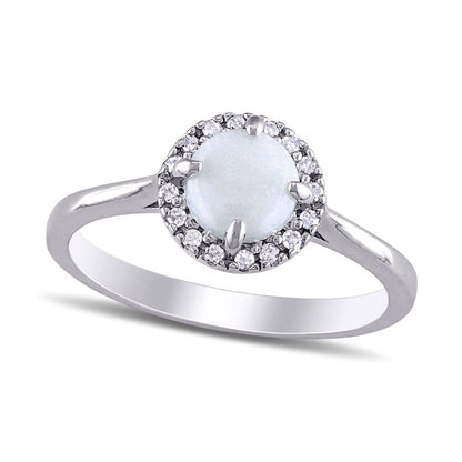 8.0mm Cabochon Opal and 0.07 CT. T.W. Natural Diamond Frame Ring in Sterling Silver