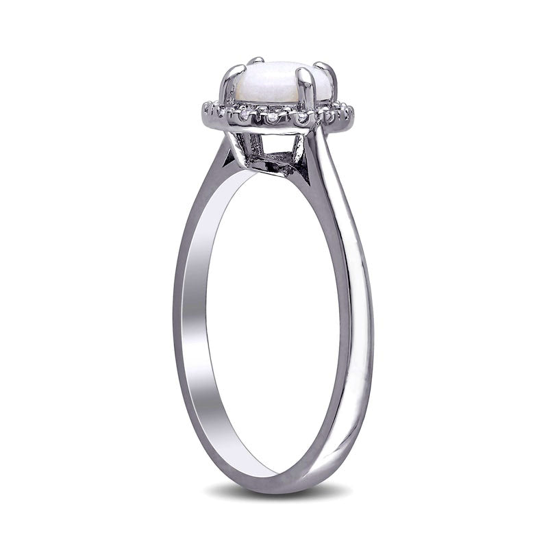 8.0mm Cabochon Opal and 0.07 CT. T.W. Natural Diamond Frame Ring in Sterling Silver