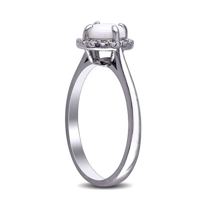 8.0mm Cabochon Opal and 0.07 CT. T.W. Natural Diamond Frame Ring in Sterling Silver