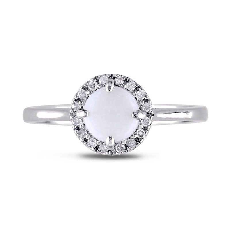 8.0mm Cabochon Opal and 0.07 CT. T.W. Natural Diamond Frame Ring in Sterling Silver