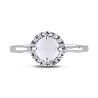 8.0mm Cabochon Opal and 0.07 CT. T.W. Natural Diamond Frame Ring in Sterling Silver