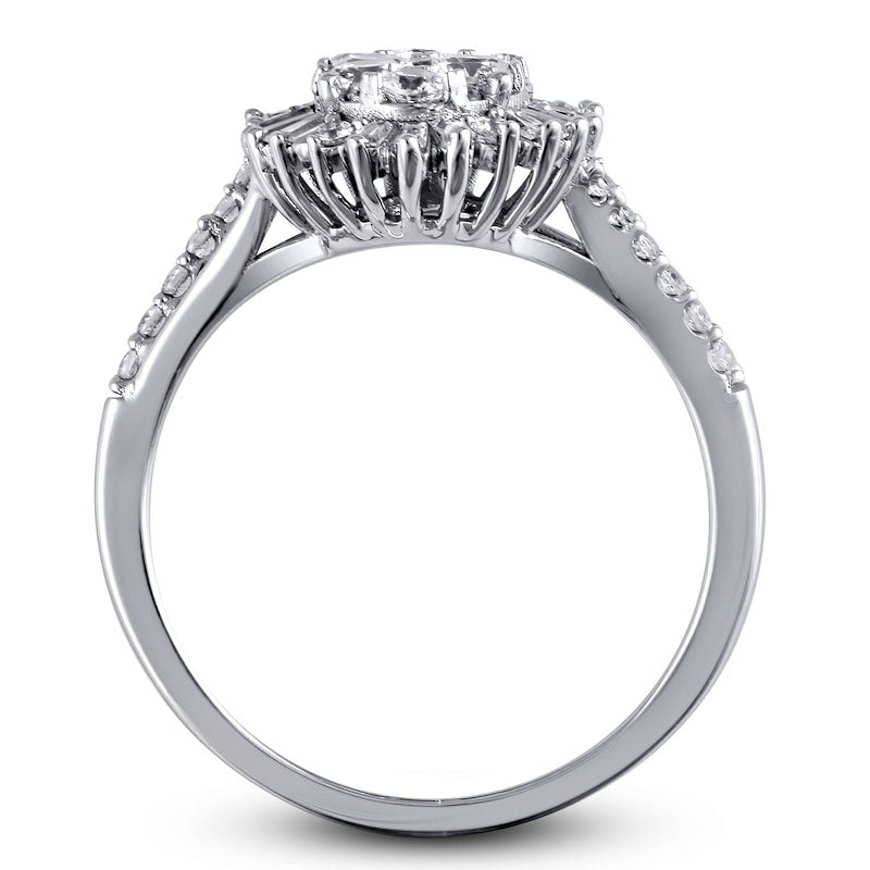 1.0 CT. T.W. Composite Oval Natural Diamond Starburst Frame Split Shank Ring in Solid 10K White Gold