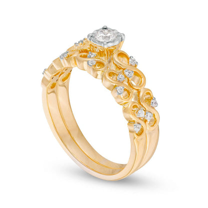 0.25 CT. T.W. Natural Diamond Infinity Bridal Engagement Ring Set in Solid 10K Yellow Gold