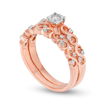 0.25 CT. T.W. Natural Diamond Infinity Bridal Engagement Ring Set in Solid 10K Rose Gold