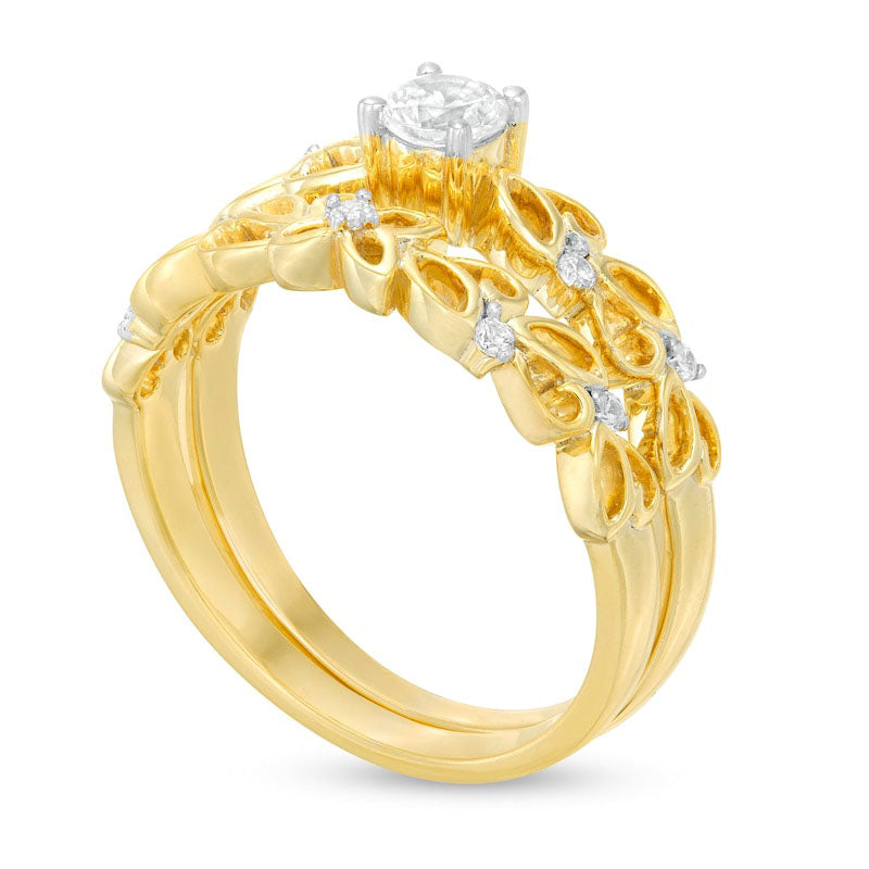 0.33 CT. T.W. Natural Diamond Open Floral Bridal Engagement Ring Set in Solid 10K Yellow Gold