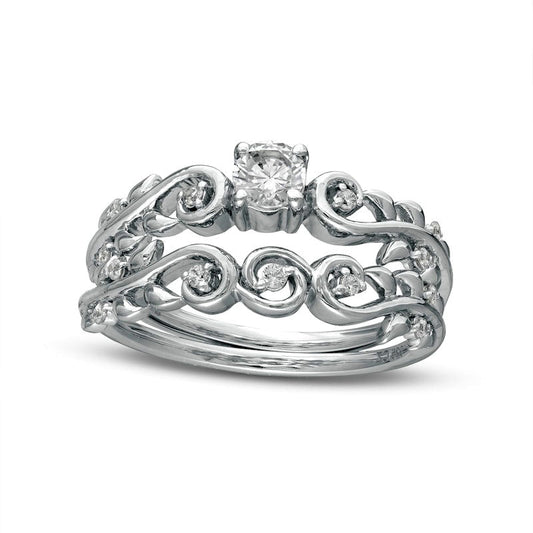 0.33 CT. T.W. Natural Diamond Vine Bridal Engagement Ring Set in Solid 10K White Gold