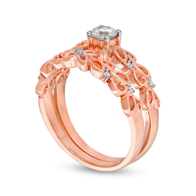 0.33 CT. T.W. Natural Diamond Open Floral Bridal Engagement Ring Set in Solid 10K Rose Gold