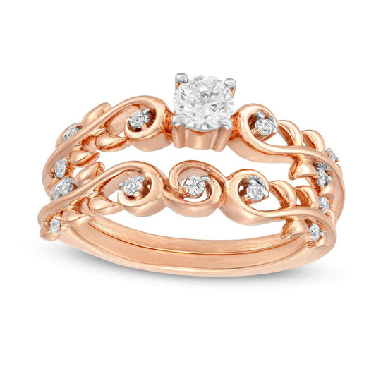 0.33 CT. T.W. Natural Diamond Vine Bridal Engagement Ring Set in Solid 10K Rose Gold