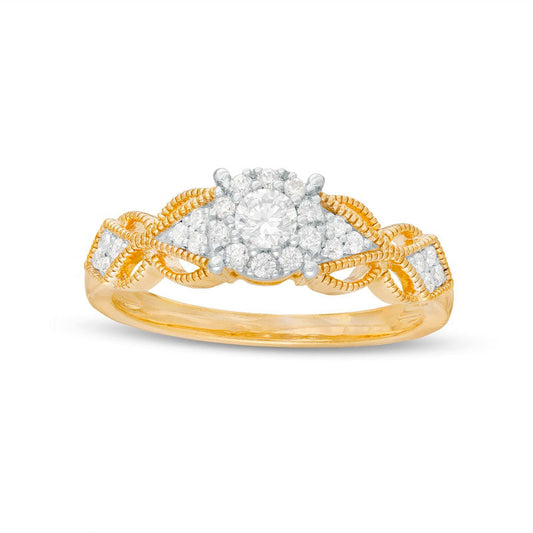 0.33 CT. T.W. Natural Diamond Butterfly-Sides Antique Vintage-Style Engagement Ring in Solid 10K Yellow Gold
