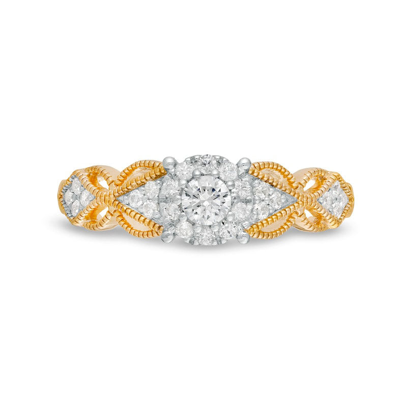0.33 CT. T.W. Natural Diamond Butterfly-Sides Antique Vintage-Style Engagement Ring in Solid 10K Yellow Gold