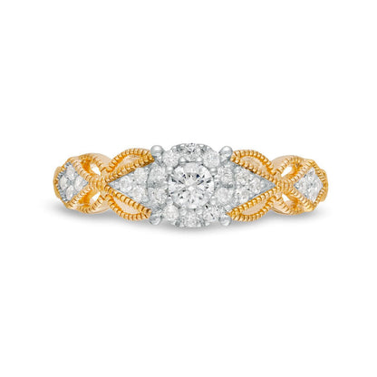 0.33 CT. T.W. Natural Diamond Butterfly-Sides Antique Vintage-Style Engagement Ring in Solid 10K Yellow Gold