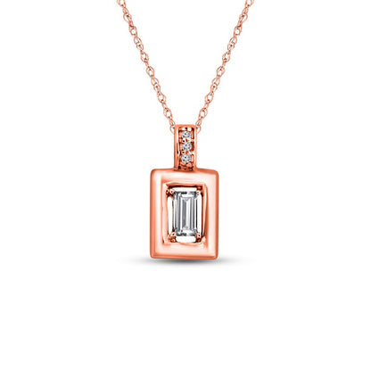 0.17 CT. T.W. Natural Diamond Baguette Natural Diamond Rectangle Pendant in 14K Rose Gold