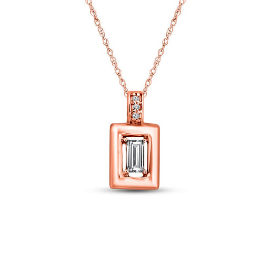 0.17 CT. T.W. Natural Diamond Baguette Natural Diamond Rectangle Pendant in 14K Rose Gold