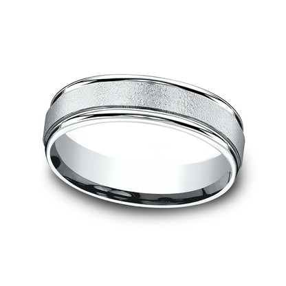 Ladies' 6.0mm Sandblast Textured Comfort-Fit Wedding Band in Solid 10K White Gold