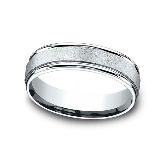 Ladies' 6.0mm Sandblast Textured Comfort-Fit Wedding Band in Solid 10K White Gold