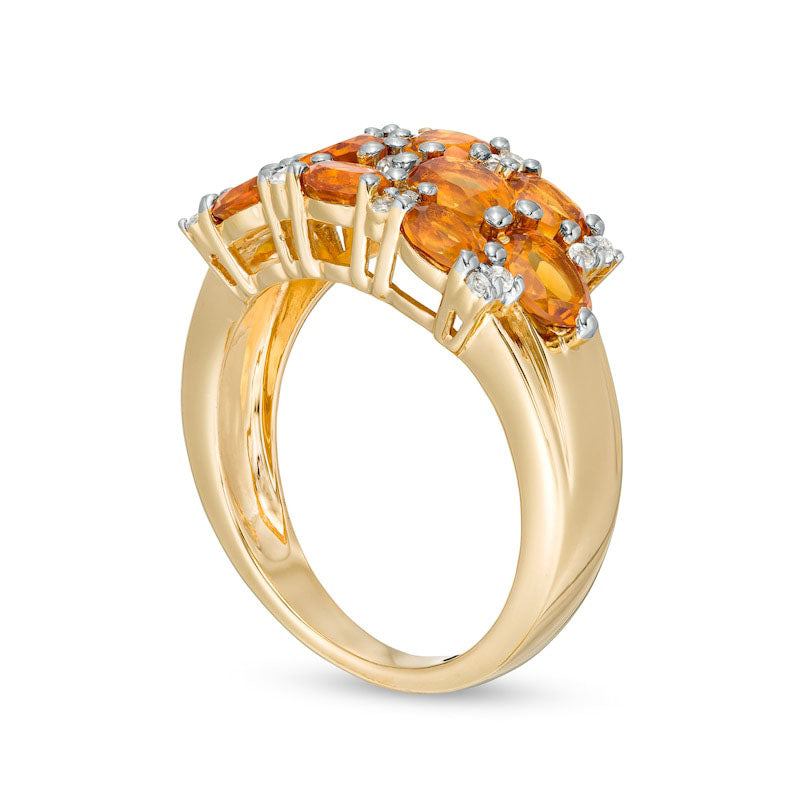 Sideways Oval Madeira Citrine and White Topaz Triple Row Ring in Sterling Silver with Solid 14K Gold Plate