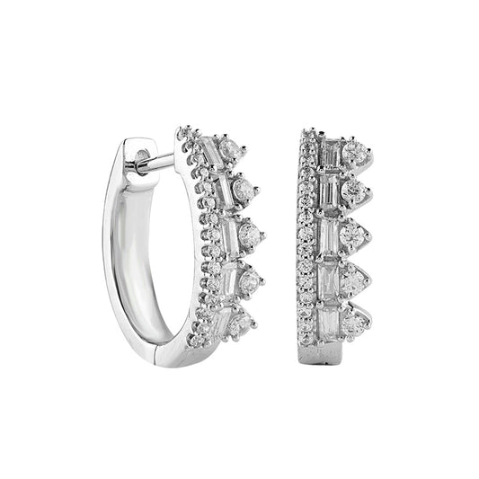 0.5 CT. T.W. Diamond Crown Hoop Earrings in 10K White Gold