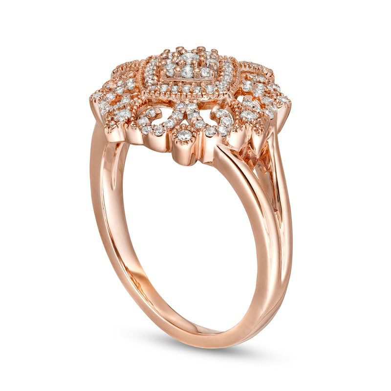 0.25 CT. T.W. Composite Natural Diamond Tilted Cushion Ornate Antique Vintage-Style Ring in Solid 10K Rose Gold